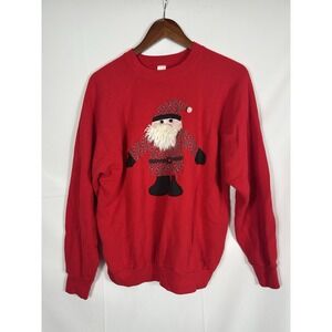 Vintage Homemade Ugly Christmas Sweatshirt Santa Claus Beard Applique Size XL